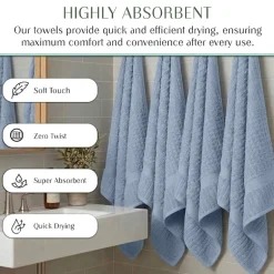 Home Weavers Inc Willow Collection 100% Cotton Zero Twist Super Absorbent 3-pc. Quick Dry Bath Towel Set