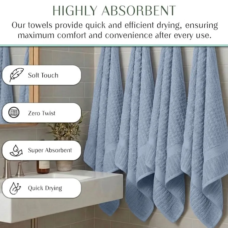Home Weavers Inc Willow Collection 100% Cotton Zero Twist Super Absorbent 3-pc. Quick Dry Bath Towel Set