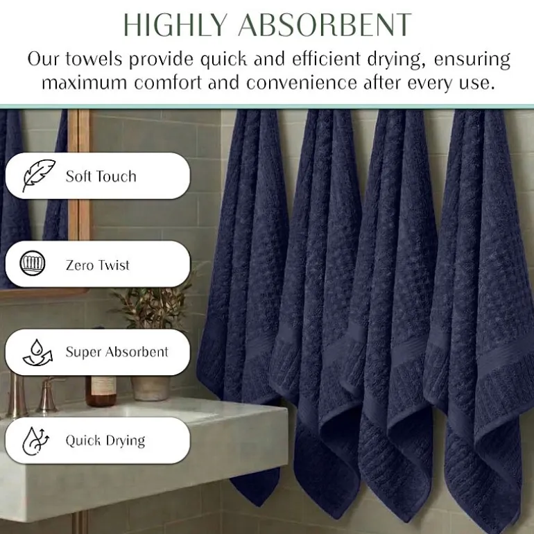 Home Weavers Inc Willow Collection 100% Cotton Zero Twist Super Absorbent 3-pc. Quick Dry Bath Towel Set