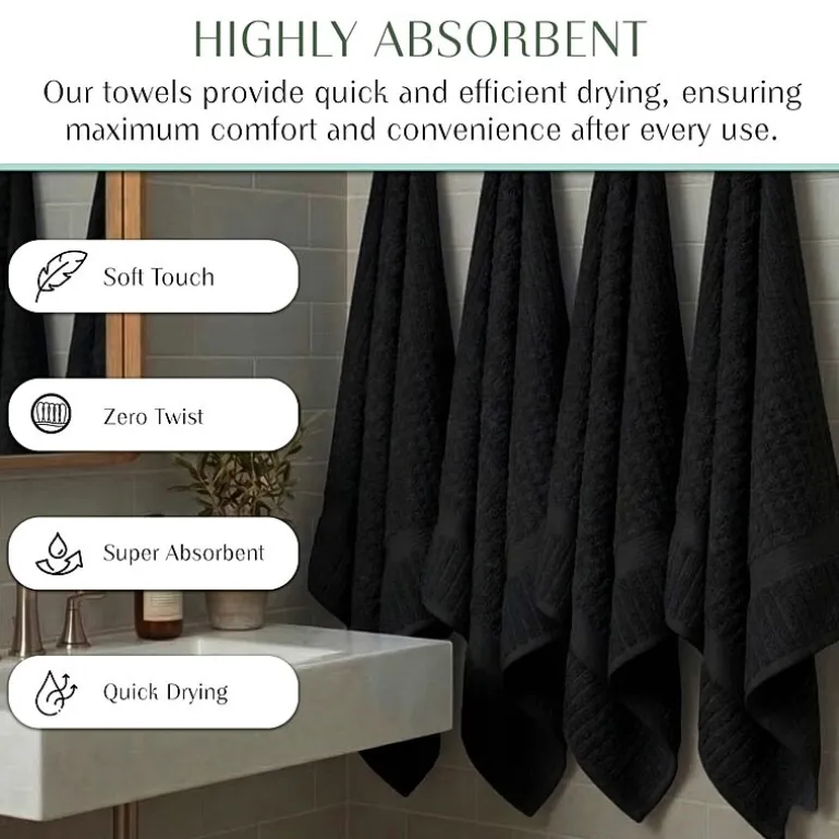 Home Weavers Inc Willow Collection 100% Cotton Zero Twist Super Absorbent 3-pc. Quick Dry Bath Towel Set
