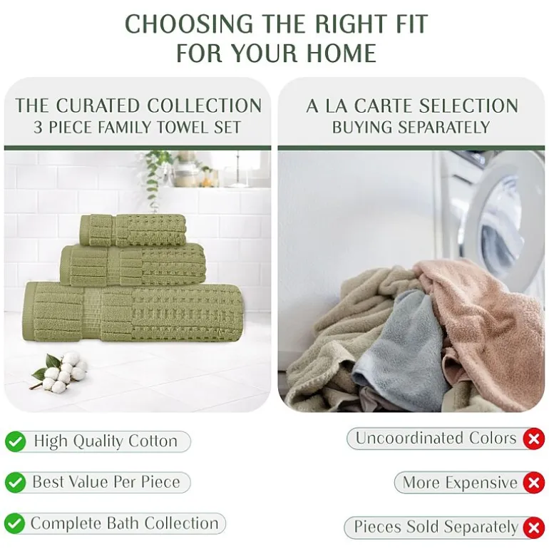 Home Weavers Inc Willow Collection 100% Cotton Zero Twist Super Absorbent 3-pc. Quick Dry Bath Towel Set
