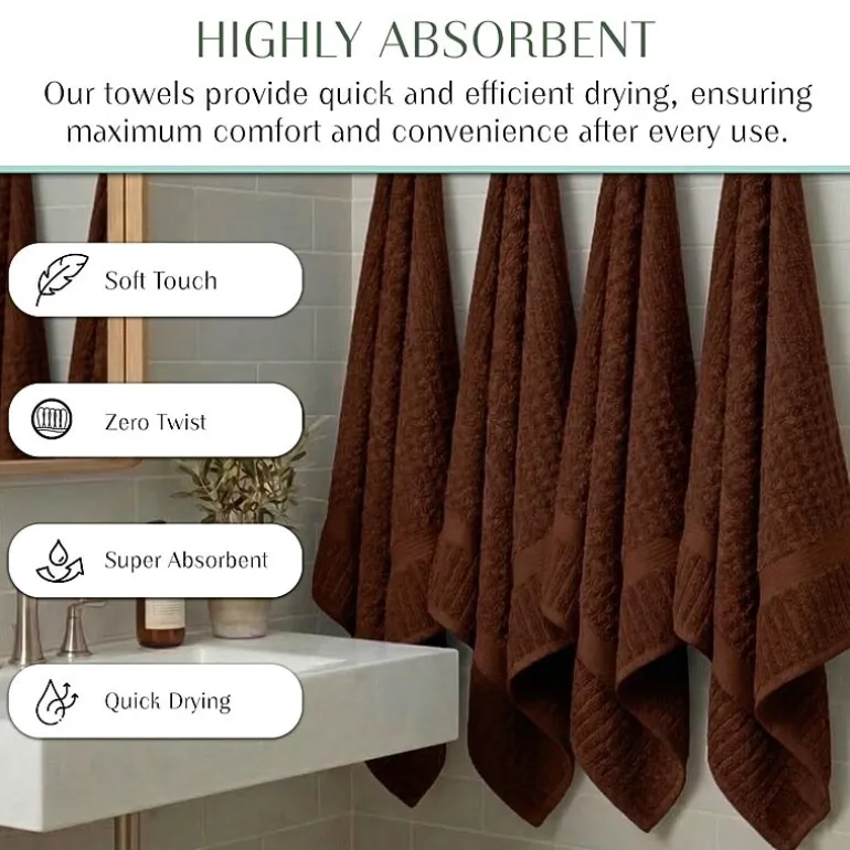 Home Weavers Inc Willow Collection 100% Cotton Zero Twist Super Absorbent 3-pc. Quick Dry Bath Towel Set