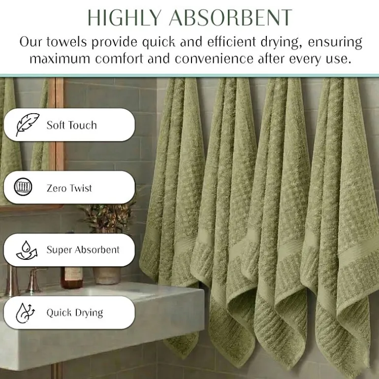 Home Weavers Inc Willow Collection 100% Cotton Zero Twist Super Absorbent 3-pc. Quick Dry Bath Towel Set