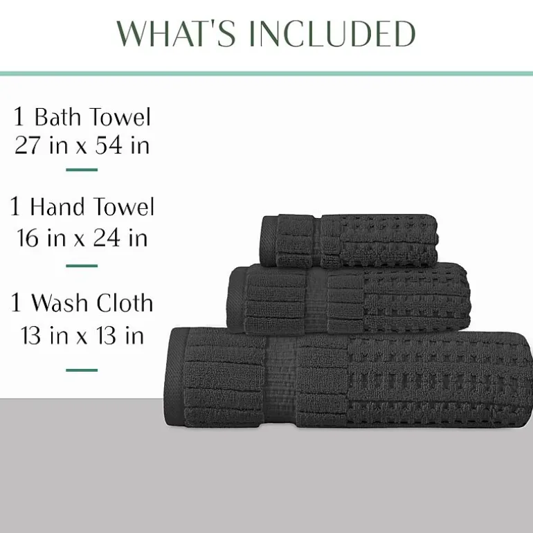 Home Weavers Inc Willow Collection 100% Cotton Zero Twist Super Absorbent 3-pc. Quick Dry Bath Towel Set