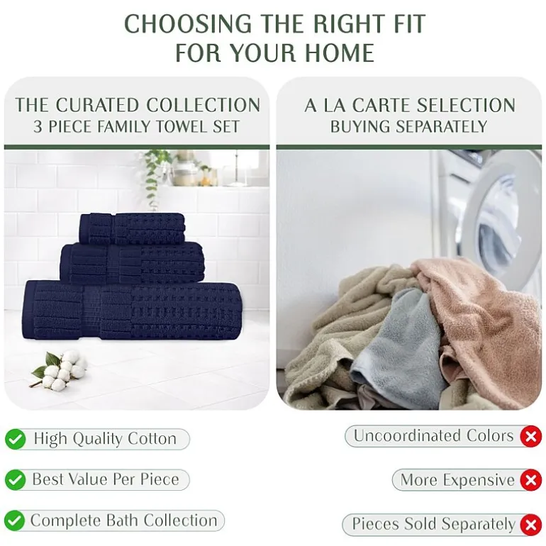 Home Weavers Inc Willow Collection 100% Cotton Zero Twist Super Absorbent 3-pc. Quick Dry Bath Towel Set