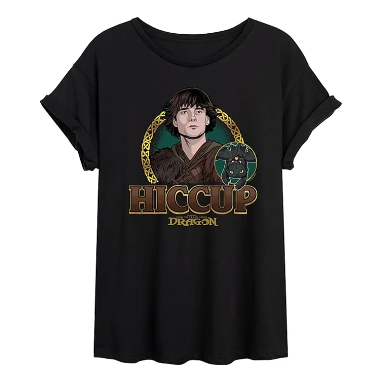 How To Train Your Dragon Hiccup Tee Womens Juniors Crew Neck Short Sleeve Oversized Graphic T-Shirt