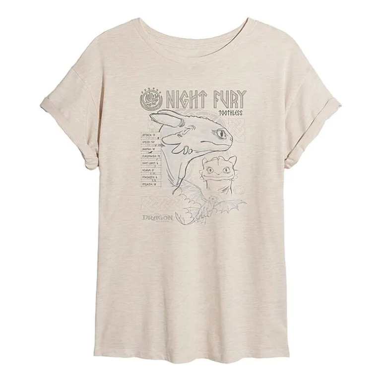 How To Train Your Dragon Sketch Tee Womens Juniors Crew Neck Short Sleeve Oversized Graphic T-Shirt