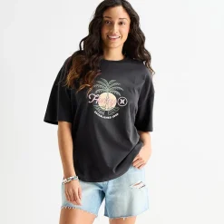 Hurley Womens Juniors Crew Neck Short Sleeve Oversized Graphic T-Shirt