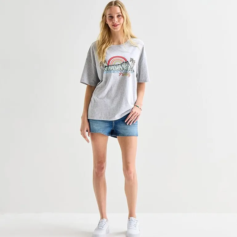 Hurley Womens Juniors Crew Neck Short Sleeve Oversized Graphic T-Shirt