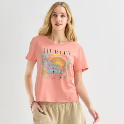 Hurley Womens Juniors Crew Neck Short Sleeve Regular Fit Graphic T-Shirt