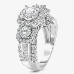 (I / I1) Love Lives Forever Womens 2 CT. T.W. Lab Grown White Diamond 10K or 14K White Gold Cushion Side Stone 3-Stone Engagement Ring
