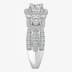 (I / I1) Love Lives Forever Womens 2 CT. T.W. Lab Grown White Diamond 10K or 14K White Gold Cushion Side Stone 3-Stone Engagement Ring