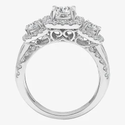 (I / I1) Love Lives Forever Womens 2 CT. T.W. Lab Grown White Diamond 10K or 14K White Gold Cushion Side Stone 3-Stone Engagement Ring