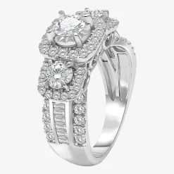 (I / I1) Love Lives Forever Womens 2 CT. T.W. Lab Grown White Diamond 10K or 14K White Gold Cushion Side Stone 3-Stone Engagement Ring