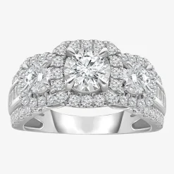 (I / I1) Love Lives Forever Womens 2 CT. T.W. Lab Grown White Diamond 10K or 14K White Gold Cushion Side Stone 3-Stone Engagement Ring