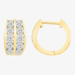(I / I3) Mens 1/4 CT. Natural White Diamond 10K Gold 12mm Circle Hoop Earrings