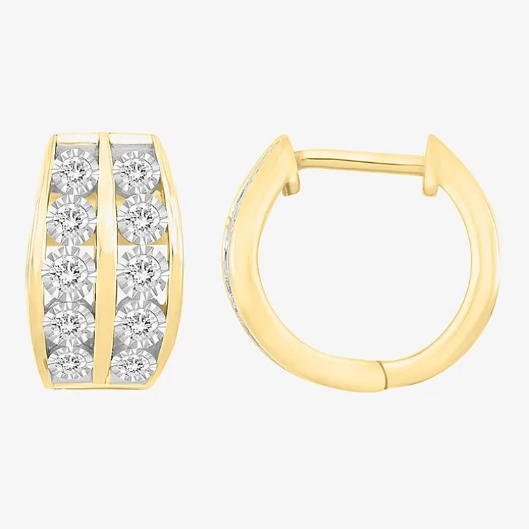 (I / I3) Mens 1/4 CT. Natural White Diamond 10K Gold 12mm Circle Hoop Earrings