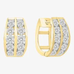 (I / I3) Mens 1/4 CT. Natural White Diamond 10K Gold 12mm Circle Hoop Earrings