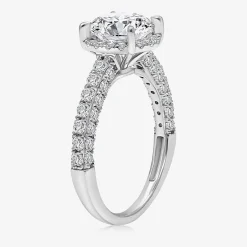 (I / I1) Womens 3 CT. T.W. Lab Grown White Diamond 10K Gold Round Side Stone Halo Engagement Ring