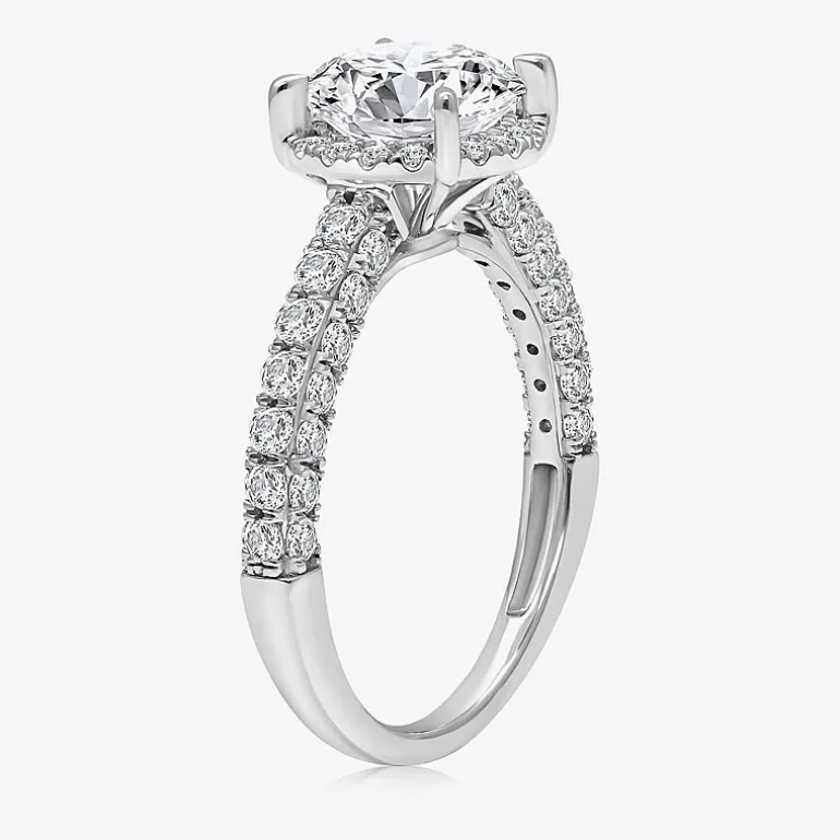 (I / I1) Womens 3 CT. T.W. Lab Grown White Diamond 10K Gold Round Side Stone Halo Engagement Ring