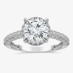 (I / I1) Womens 3 CT. T.W. Lab Grown White Diamond 10K Gold Round Side Stone Halo Engagement Ring