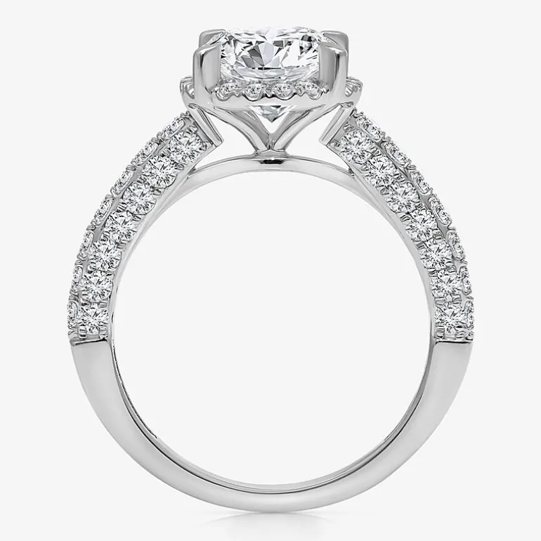 (I / I1) Womens 3 CT. T.W. Lab Grown White Diamond 10K Gold Round Side Stone Halo Engagement Ring