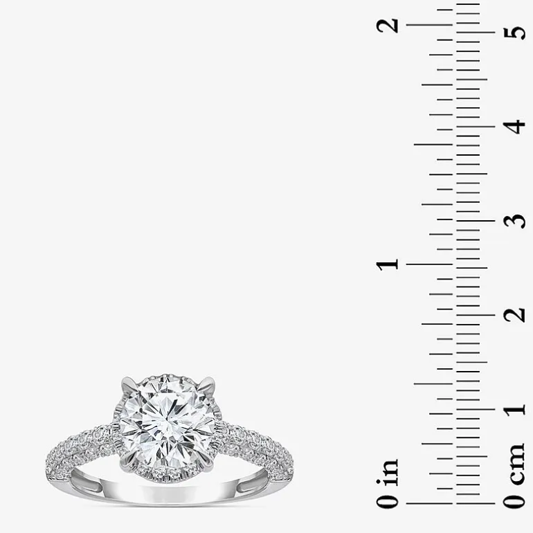 (I / I1) Womens 3 CT. T.W. Lab Grown White Diamond 10K Gold Round Side Stone Halo Engagement Ring