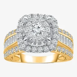 (I / I1) Womens 2 CT. T.W. Lab Grown White Diamond 10K or 14K Gold Cushion Side Stone Halo Engagement Ring