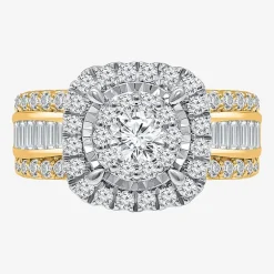 (I / I1) Womens 2 CT. T.W. Lab Grown White Diamond 10K or 14K Gold Cushion Side Stone Halo Engagement Ring