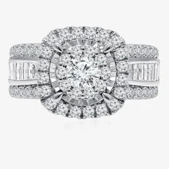 (I / I1) Womens 2 CT. T.W. Lab Grown White Diamond 10K or 14K Gold Cushion Side Stone Halo Engagement Ring