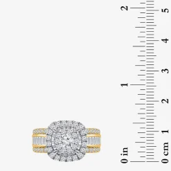 (I / I1) Womens 2 CT. T.W. Lab Grown White Diamond 10K or 14K Gold Cushion Side Stone Halo Engagement Ring