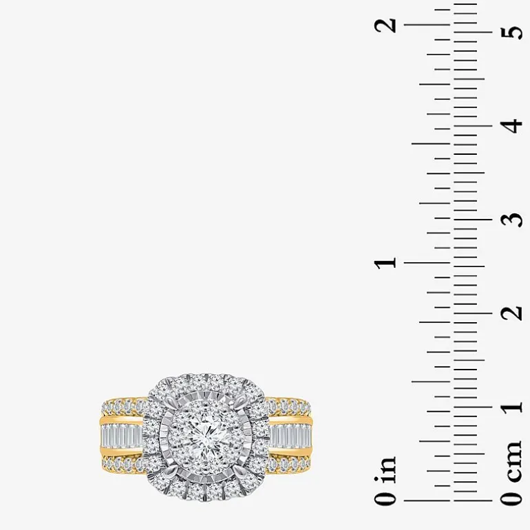 (I / I1) Womens 2 CT. T.W. Lab Grown White Diamond 10K or 14K Gold Cushion Side Stone Halo Engagement Ring