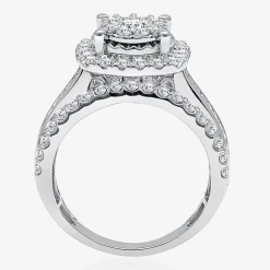 (I / I1) Womens 2 CT. T.W. Lab Grown White Diamond 10K or 14K Gold Cushion Side Stone Halo Engagement Ring