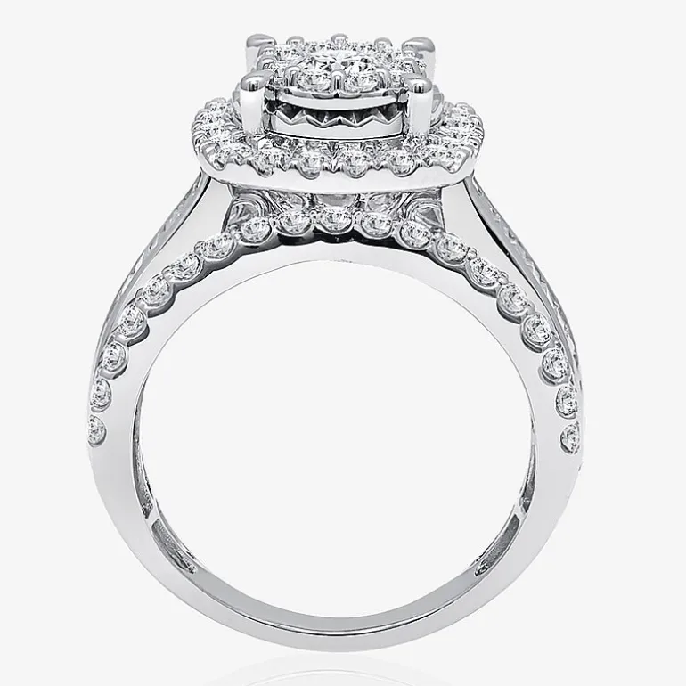 (I / I1) Womens 2 CT. T.W. Lab Grown White Diamond 10K or 14K Gold Cushion Side Stone Halo Engagement Ring