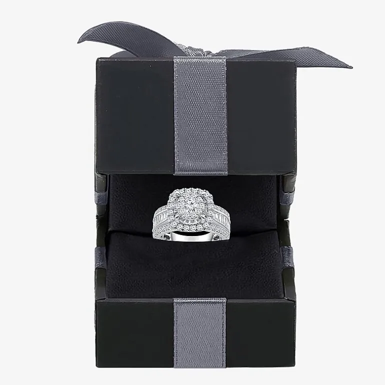 (I / I1) Womens 2 CT. T.W. Lab Grown White Diamond 10K or 14K Gold Cushion Side Stone Halo Engagement Ring
