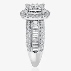 (I / I1) Womens 2 CT. T.W. Lab Grown White Diamond 10K or 14K Gold Cushion Side Stone Halo Engagement Ring