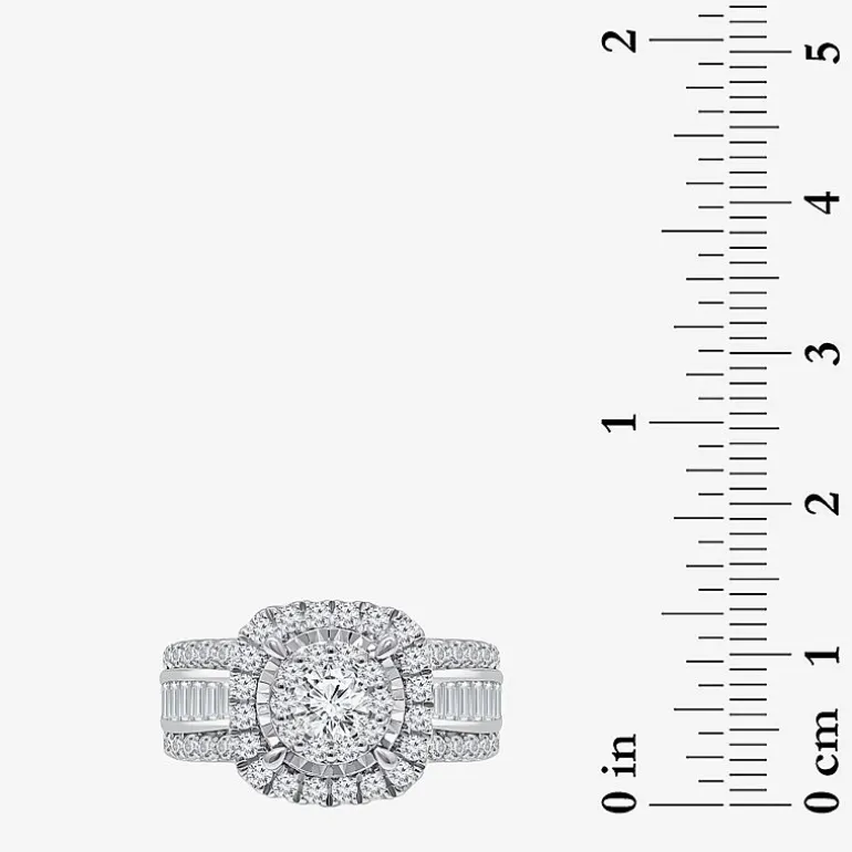 (I / I1) Womens 2 CT. T.W. Lab Grown White Diamond 10K or 14K Gold Cushion Side Stone Halo Engagement Ring