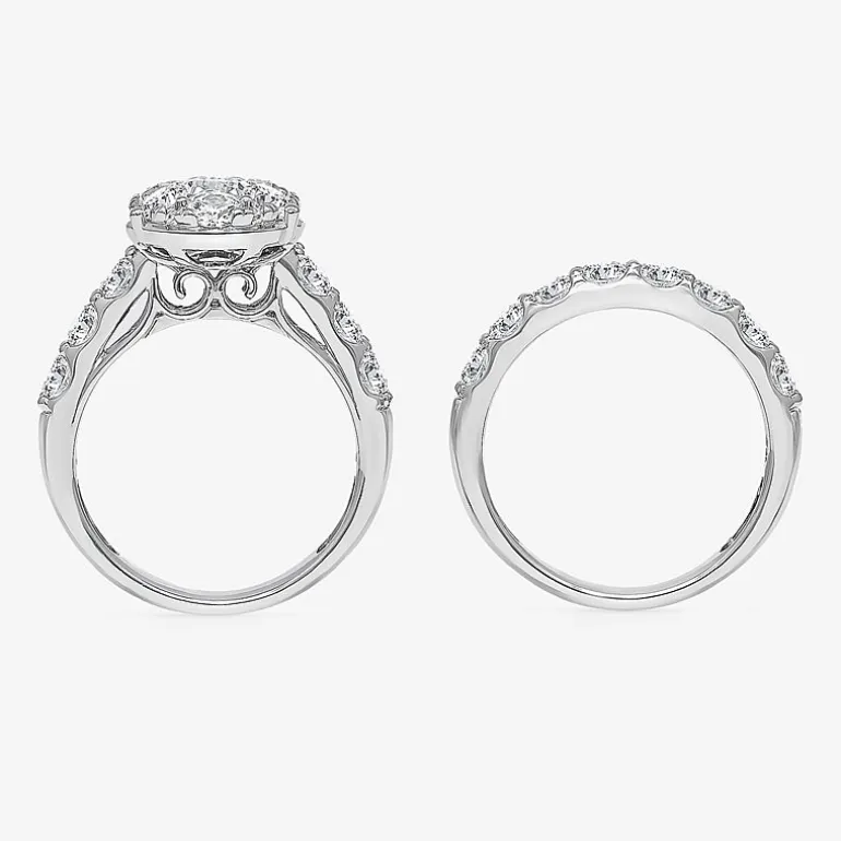 (I / I1) Womens 4 CT. T.W. Lab Grown White Diamond 10K Gold Pear Side Stone Halo Bridal Set