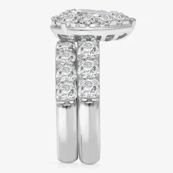 (I / I1) Womens 4 CT. T.W. Lab Grown White Diamond 10K Gold Pear Side Stone Halo Bridal Set