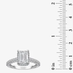 (I / I1) Womens 3 CT. T.W. Lab Grown White Diamond 10K Gold Side Stone Halo Engagement Ring