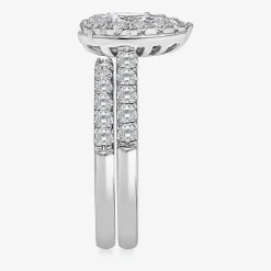 (I / I1) Womens 2 CT. T.W. Lab Grown White Diamond 10K Gold Pear Side Stone Halo Bridal Set