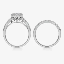 (I / I1) Womens 2 CT. T.W. Lab Grown White Diamond 10K Gold Pear Side Stone Halo Bridal Set