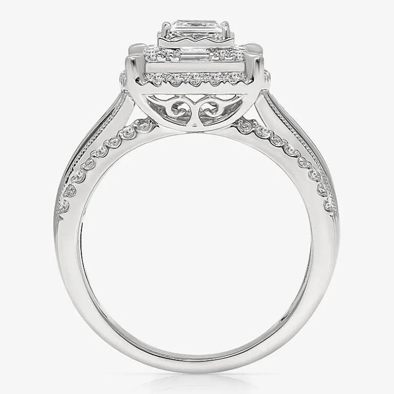 (I / I1) Womens 1 CT. T.W. Lab Grown White Diamond 10K Gold Side Stone Engagement Ring
