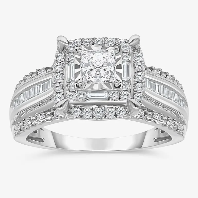 (I / I1) Womens 1 CT. T.W. Lab Grown White Diamond 10K Gold Side Stone Engagement Ring