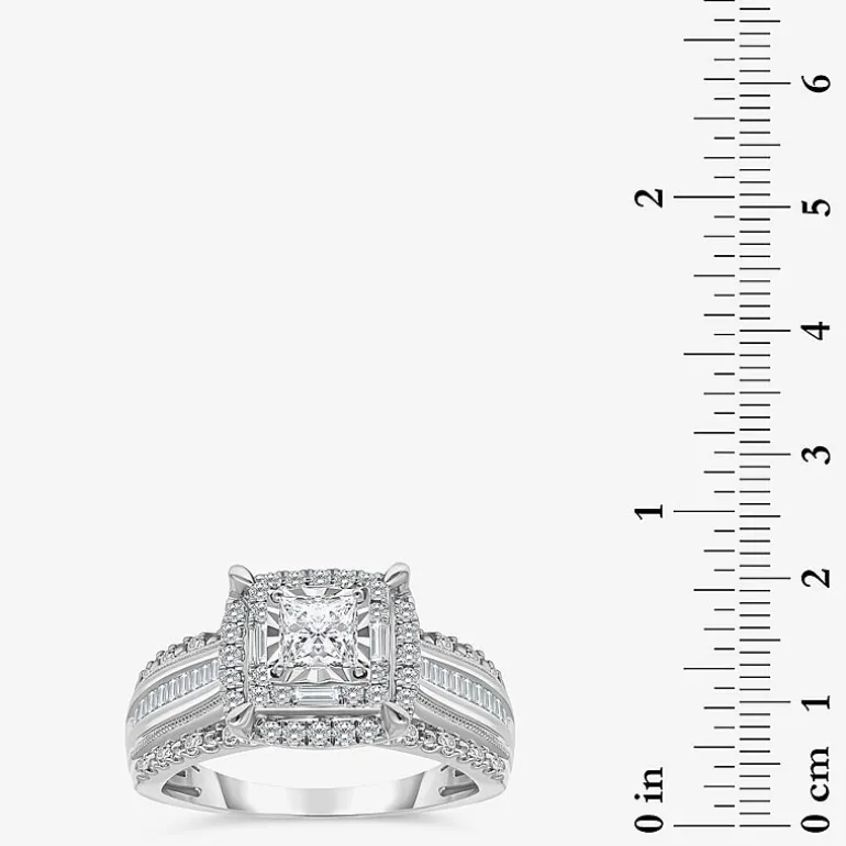 (I / I1) Womens 1 CT. T.W. Lab Grown White Diamond 10K Gold Side Stone Engagement Ring