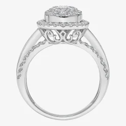 (I / I1) Womens 2 CT. T.W. Lab Grown White Diamond 10K Gold Oval Side Stone Engagement Ring