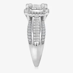 (I / I1) Womens 1 CT. T.W. Lab Grown White Diamond 10K Gold Side Stone Halo Engagement Ring