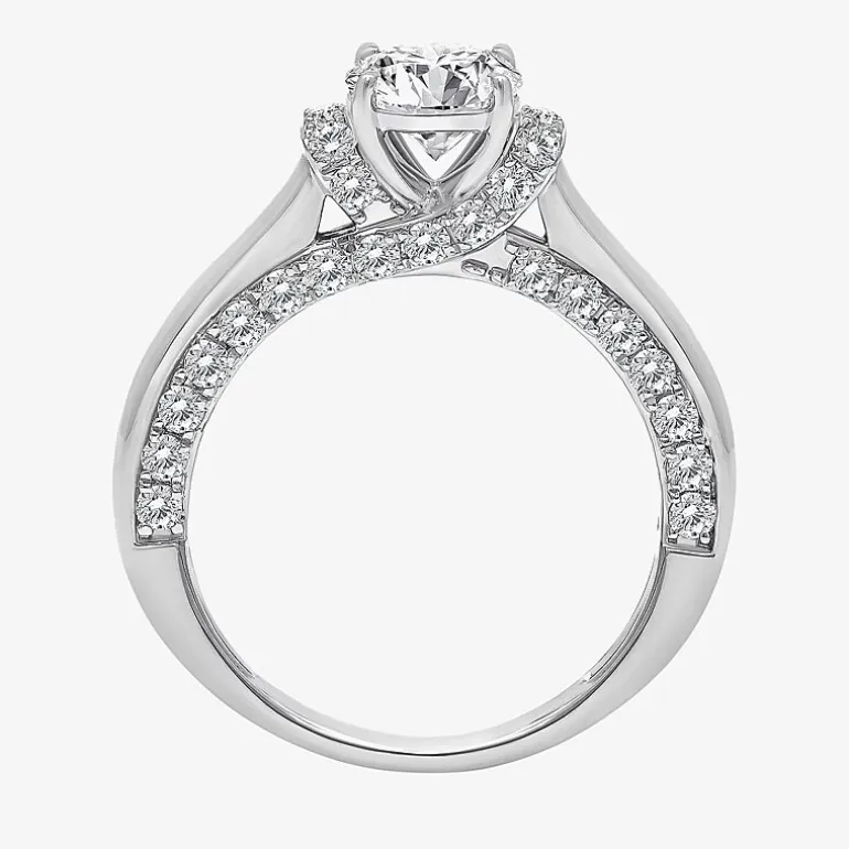 (I / I1) Womens 2 CT. T.W. Lab Grown White Diamond 10K Gold or 14K Gold Round Side Stone Engagement Ring