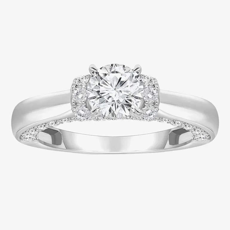 (I / I1) Womens 2 CT. T.W. Lab Grown White Diamond 10K Gold or 14K Gold Round Side Stone Engagement Ring
