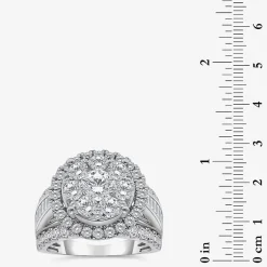 (I / I1) Womens 4 CT. T.W. Lab Grown White Diamond 10K Gold Round Side Stone Halo Engagement Ring